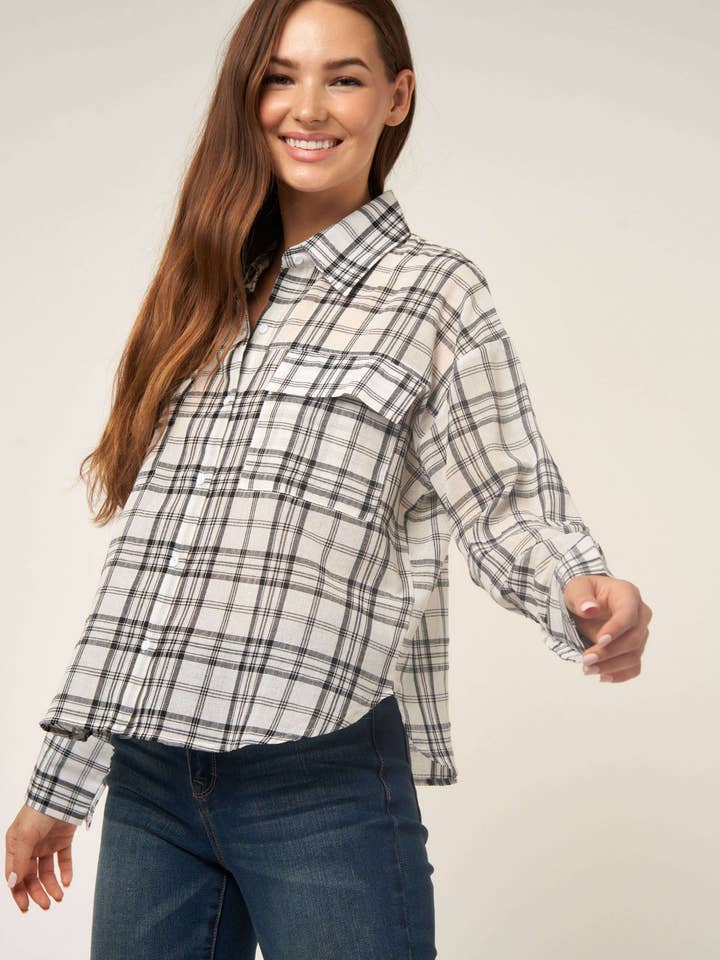 Plaid Button Down Shirt - Junior Fit for wholesale by Hers & Mine