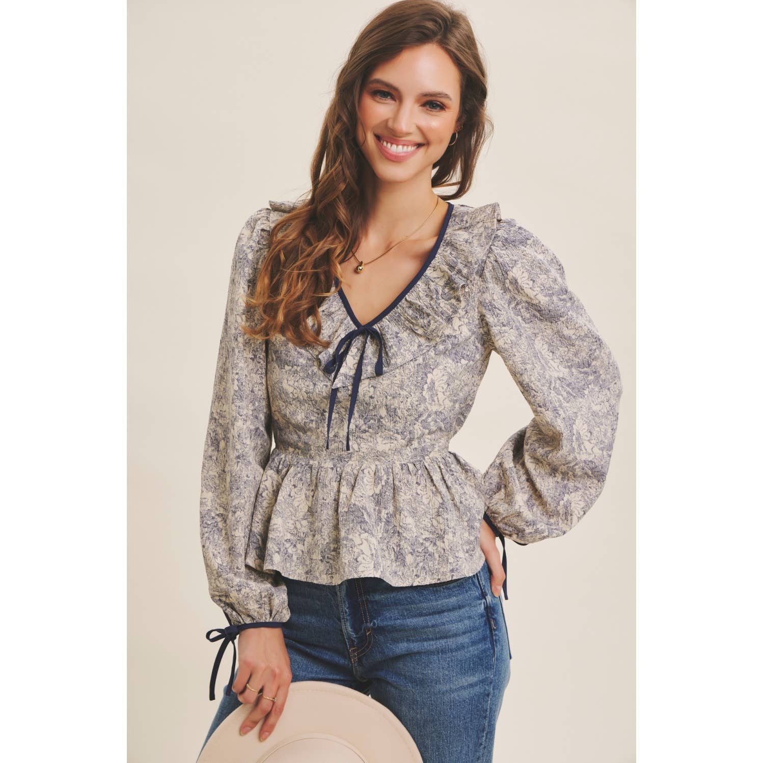 in february - Wholesale Blouse - Women's - TOILE PRINTED BABYDOLL BLOUSE WITH BALLOON SLEEVES4