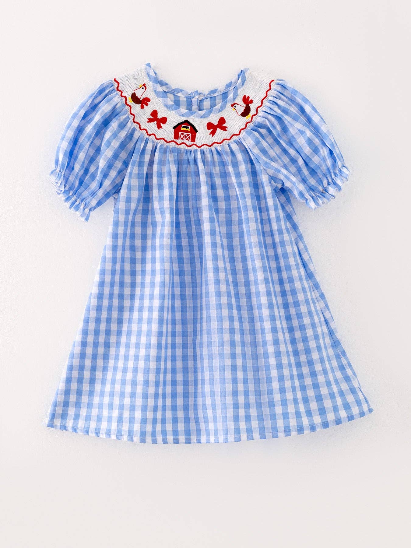 Rylee Faith Designs – Engroshandel Kjole - Børn – Farm Blue Smocking broderet pigekjole1