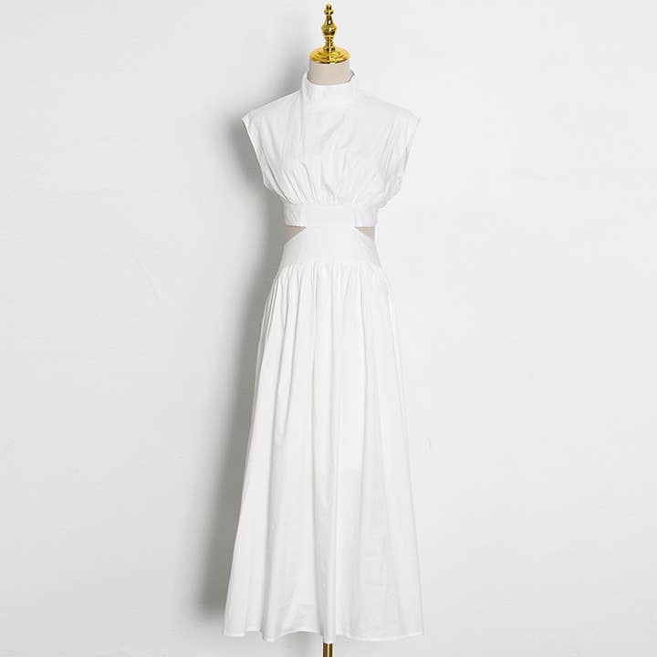Sanyao Fashion - Wholesale Dress - Women's - SY167 Chic Stand-Up Collar Sleeveless Waist Dress