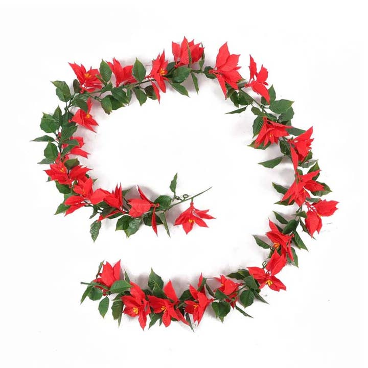 Artificial Poinsettia Garland 63" UV Resistant Interconnectable (Outdoor Proof) for wholesale by Designer Plants