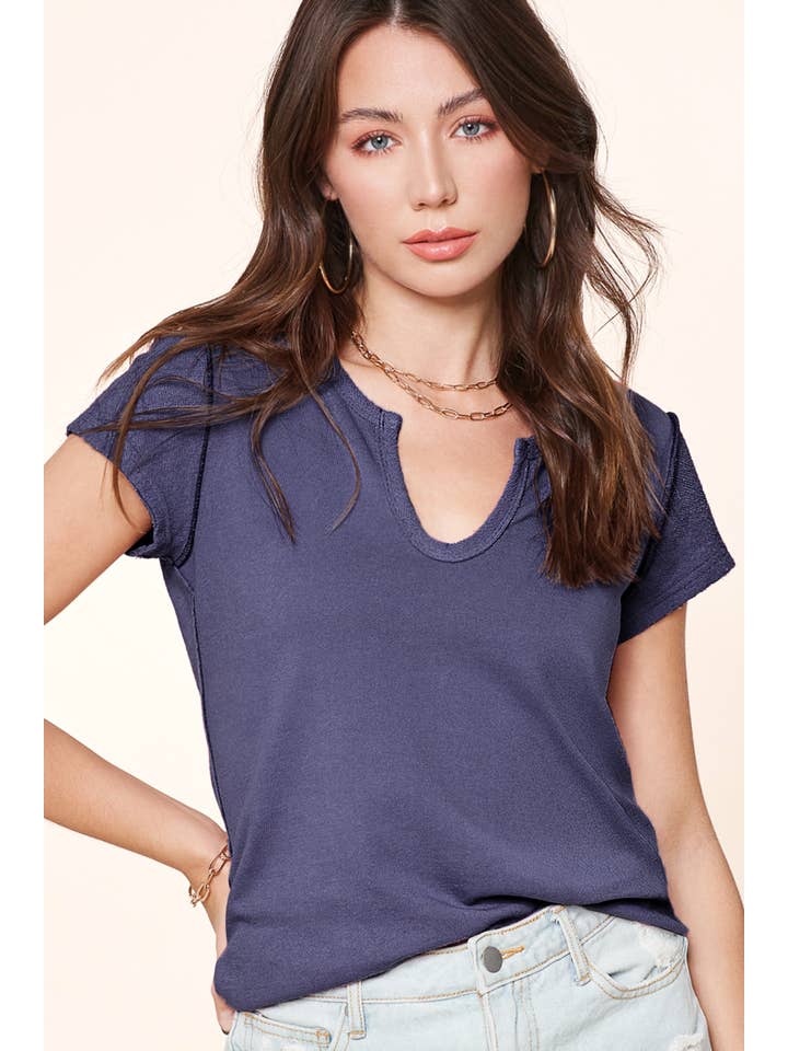 La Miel - Wholesale Gebreide top - Dames - JBT7655-getextureerde top van zachte badstof met ruwe rand en korte mouwen20