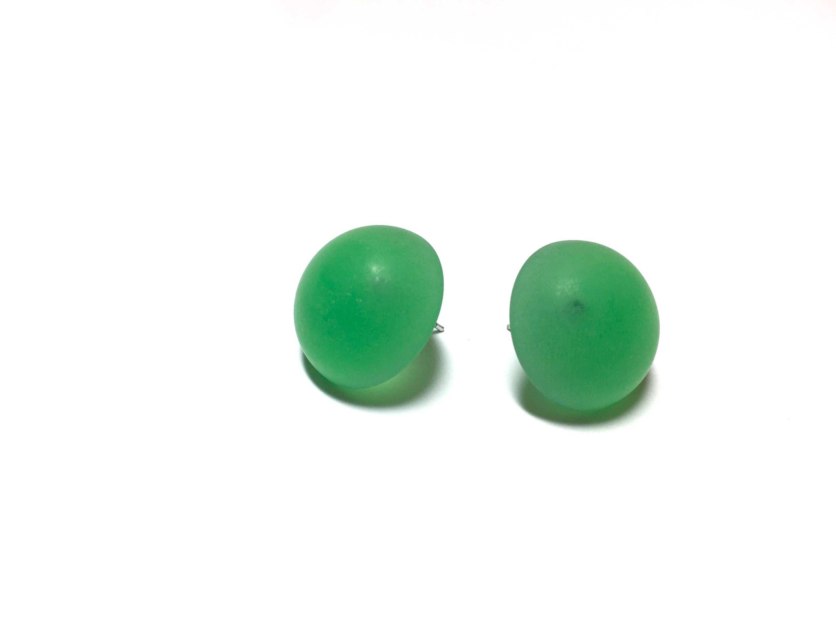 Leetie Lovendale - Wholesale Stud/Post Earrings - Kelly Green Frosted Retro Button Stud Earrings3