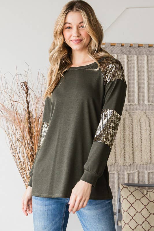 HEIMISH - Wholesale Tunic - Women's - ET6842-10 PUFF SLEEVE SOLID AND SEQUINS TOP6