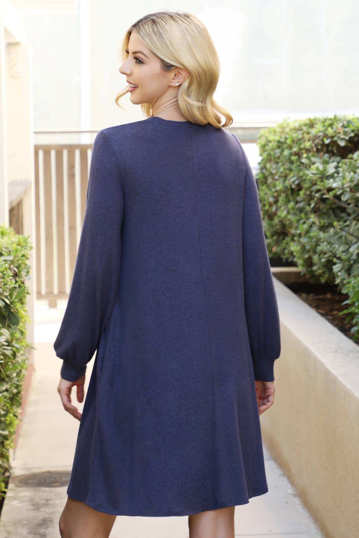 You & Me - Wholesale Dress - Women's - YMD10063V-PUFF LONG SLEEVE HACCI BRUSHED DRESS21