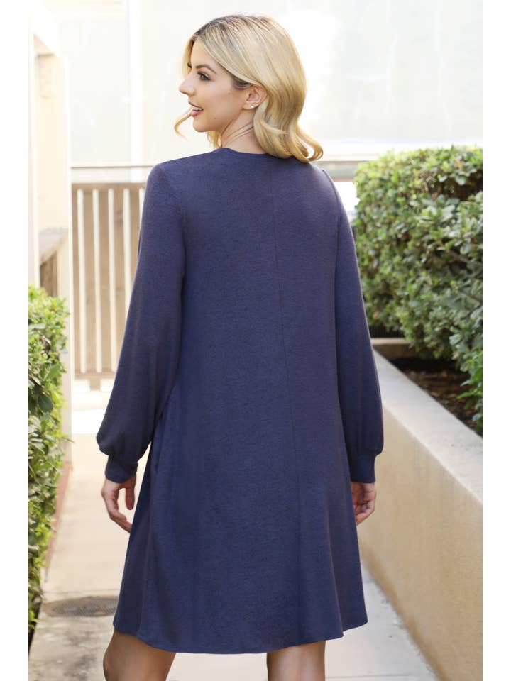 You & Me - Wholesale Dress - Women's - YMD10063V-PUFF LONG SLEEVE HACCI BRUSHED DRESS21