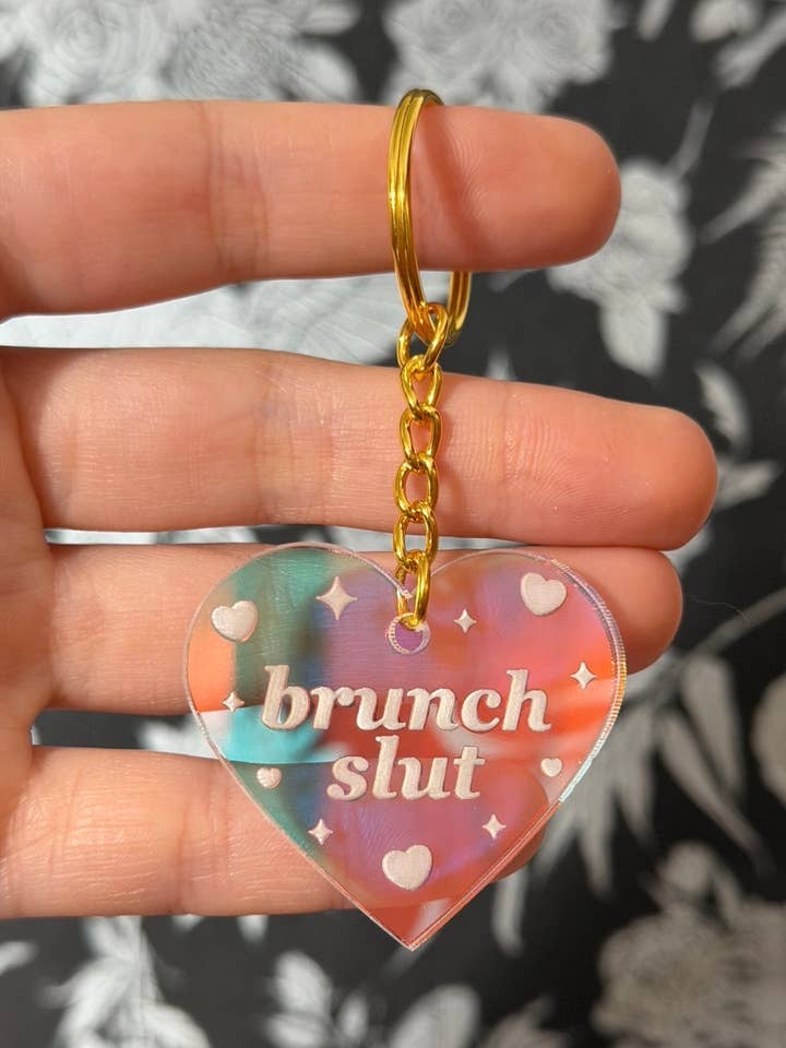 Brunch Slut Iridescent Acrylic Keychain for wholesale by ShlemonArt