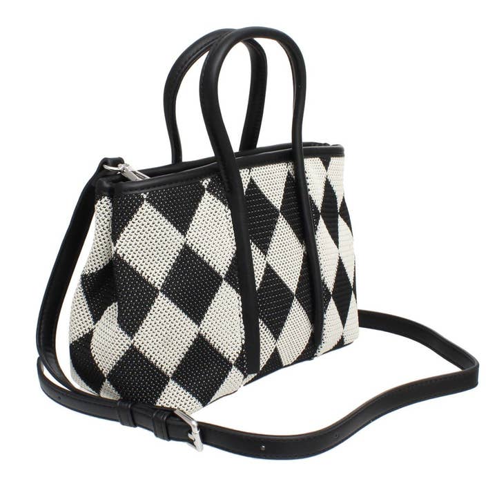 Top-Griff Schwarze Harlekin-Detail Quadrat Handtasche für den Großhandel von PinktownUSA