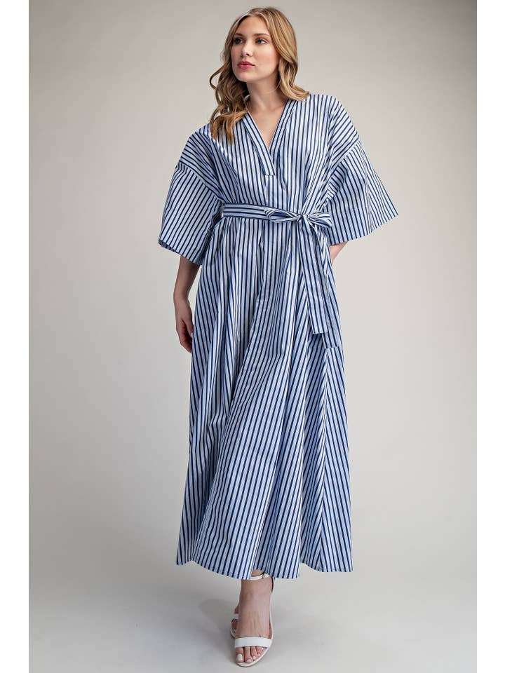 Glam - Wholesale Dress - Women's - Belted Relaxed Stripe Midi Dress1
