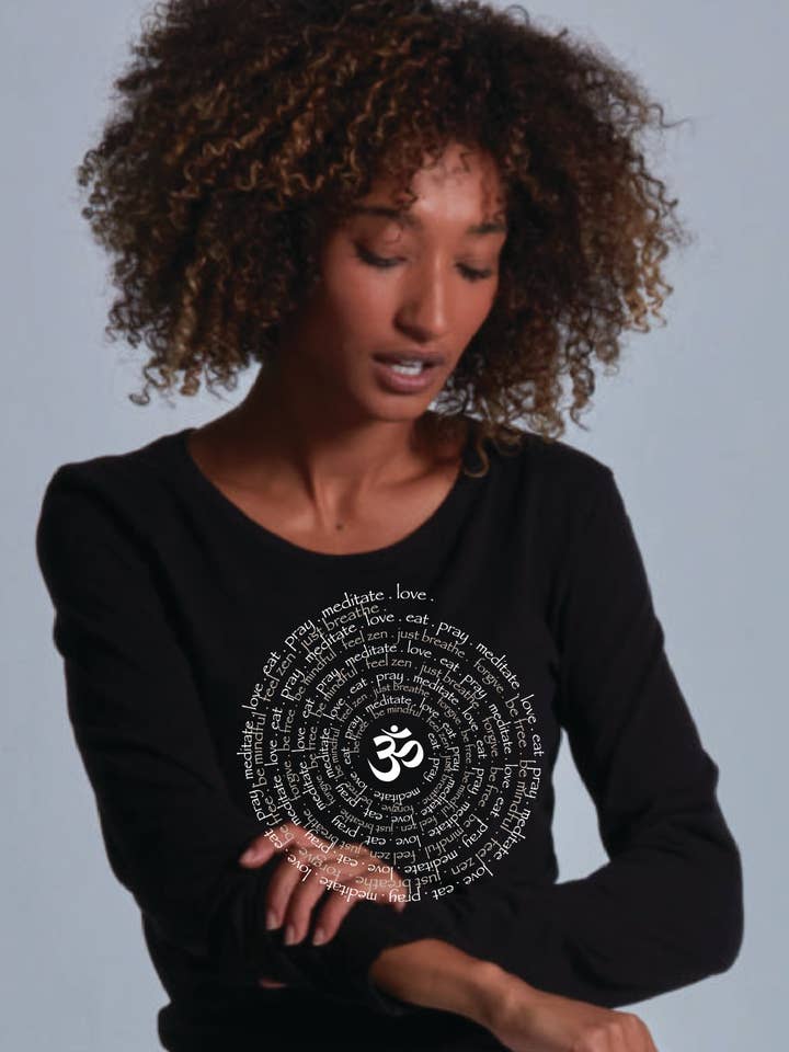 Black Zen Spiral Bamboo Organic Cotton Women's Long Sleeve Tee for wholesale on Faire0