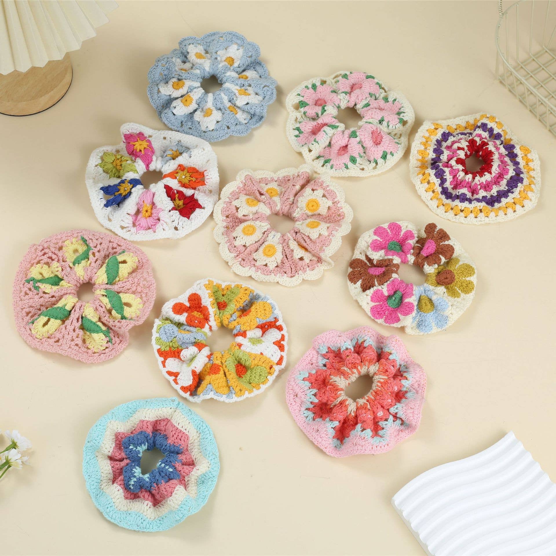 Tourtiwi - Wholesale Scrunchie - Women's - Boho Colorful Handmade Crochet Flower Hair Tie11