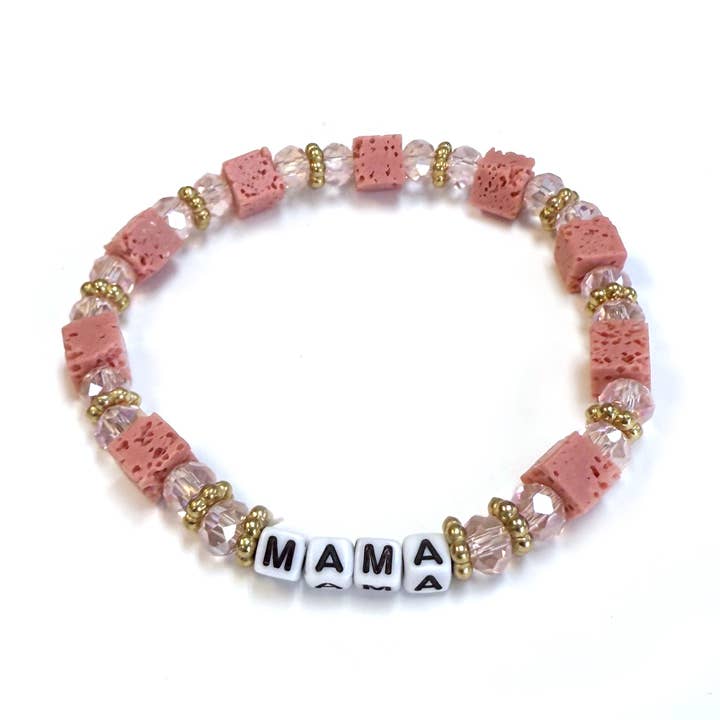 Pulseira Elástica com Contas de Vidro e Letra MAMA Fossil por atacado de StarryNYC