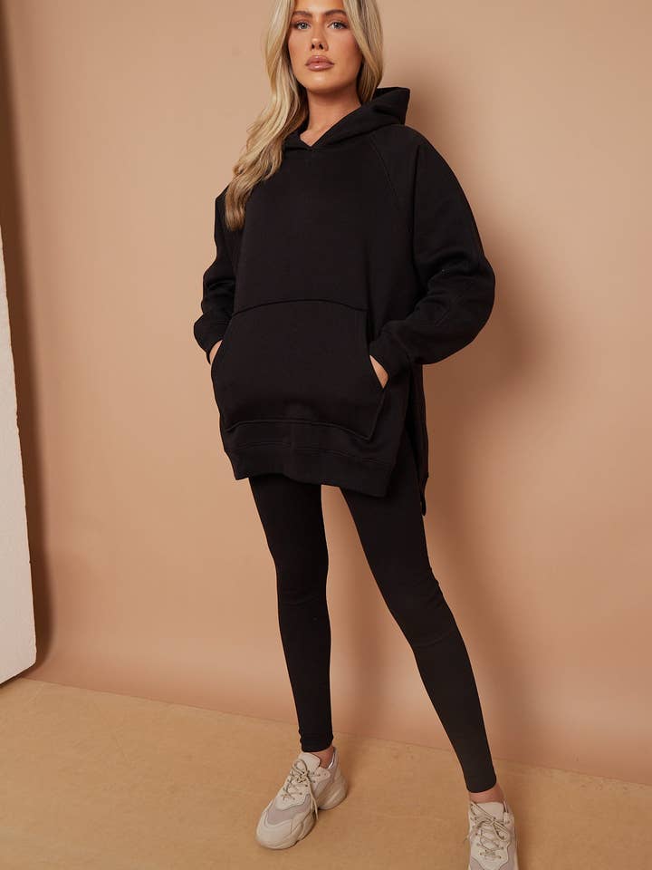 Oversized Split Sides Hoodie & Ribbed Leggings Co-ord for wholesale by Stylewise Direct
