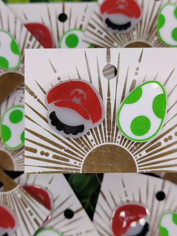 Handmade Laser Cut Mario And Yoshi Acrylic Pin Set, Hand Painted, Gamer Pin, Lapel Pin, Backpack, Accessories, Video Game, Nintendo for wholesale by Greyrose Co