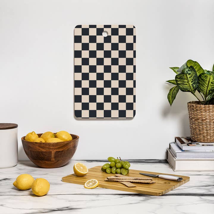 Deny Designs - Wholesale Cutting Board - Cuss Yeah Designs Black Cream Checker Cutting Board Rec