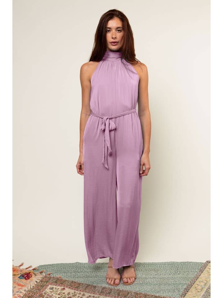 Sleeveless Stain Mock Neck Jumpsuit for wholesale by Naked Zebra