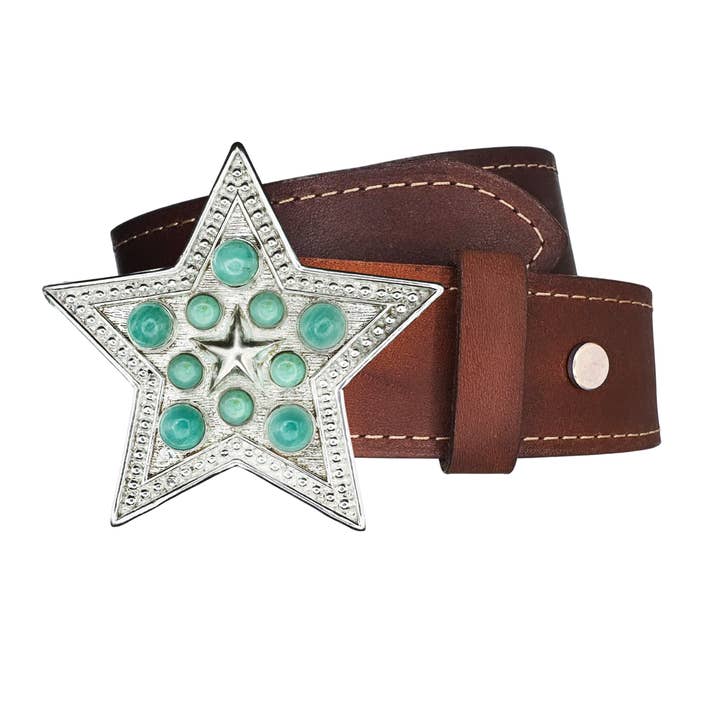 ETOILE Teal Amazonite Gemstone Silver Buckle + Artisan Leather Belt for wholesale by Bijoux Buckles