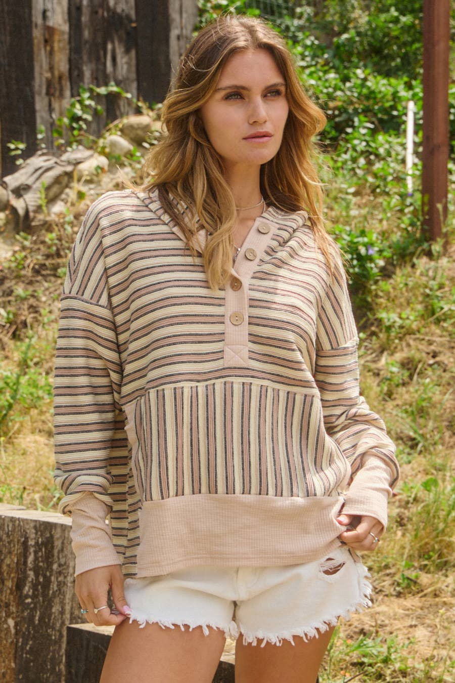 Oddi - Wholesale Hoodie - Women's - Textured Striped Jacquard Hooded Sweatshirt 8