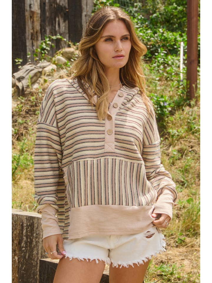 Oddi - Wholesale Hoodie - Women's - Textured Striped Jacquard Hooded Sweatshirt 8