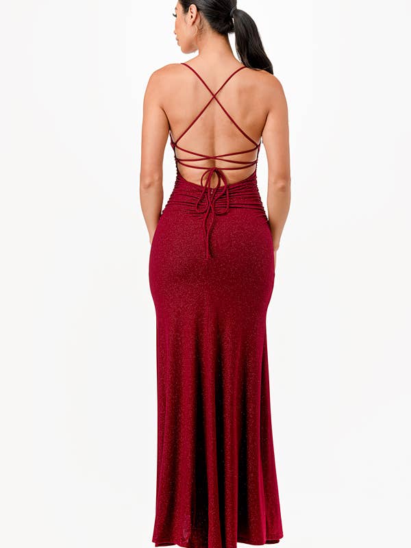 La Scala - Wholesale Dress - Women's - Glittered ITY Back lace up mermaid dress with waist shirring10