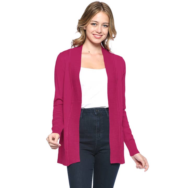 Premium Hip Length Open Front Comfy Cardigan Magenta for wholesale by Urban Look