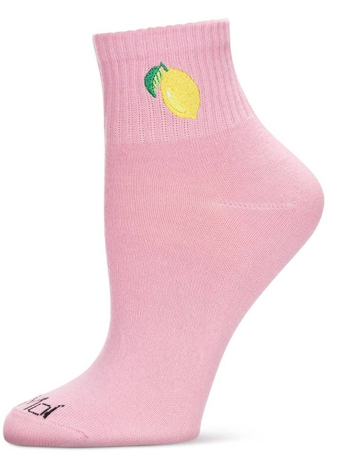 Confetti Pink Lemon Embroidery Athletic Quarter Sock for wholesale on Faire0