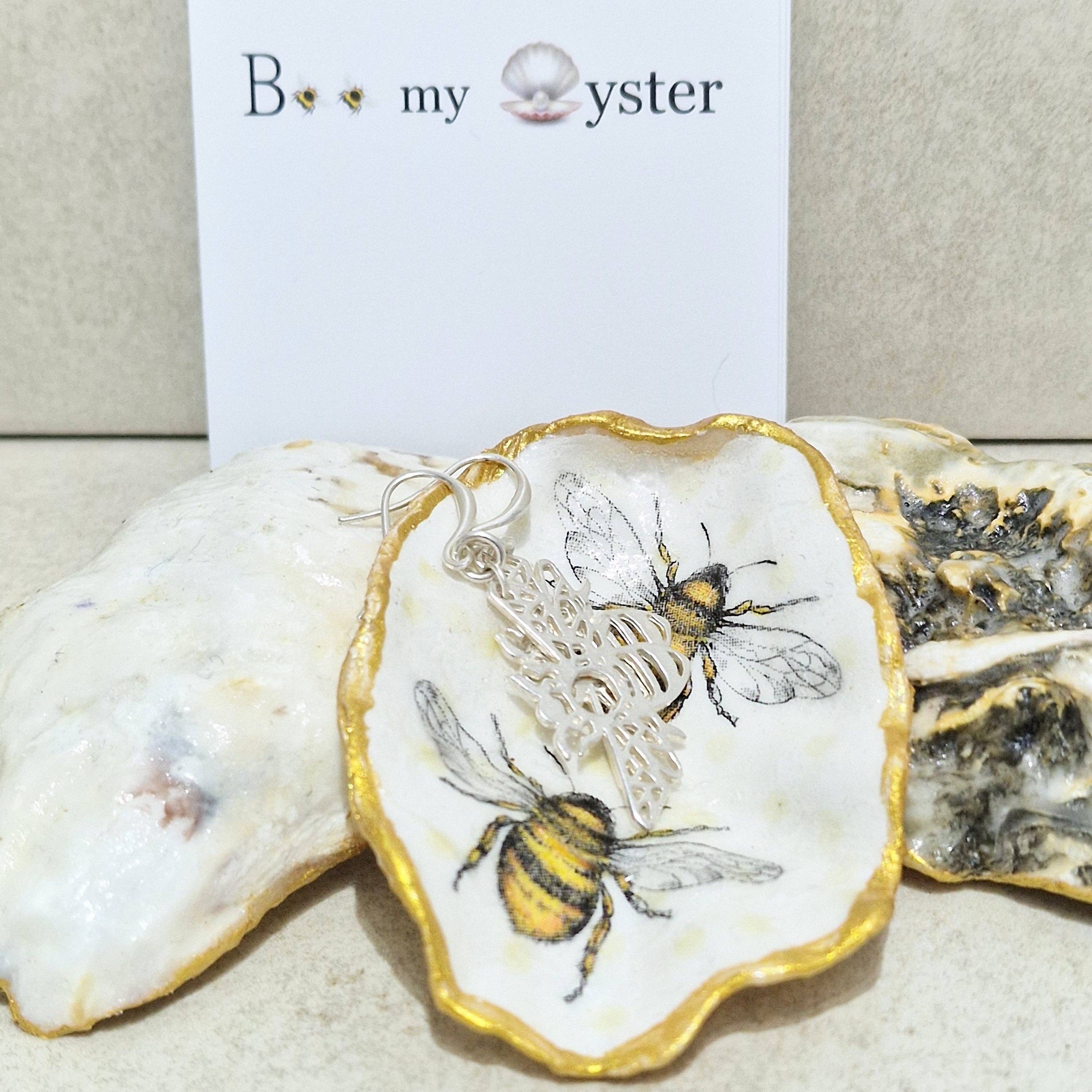 Bee my Oyster - Wholesale Jewelry Dish - Bumble Bee Duo Oyster Shell Decorative Trinket Dish 7cm4