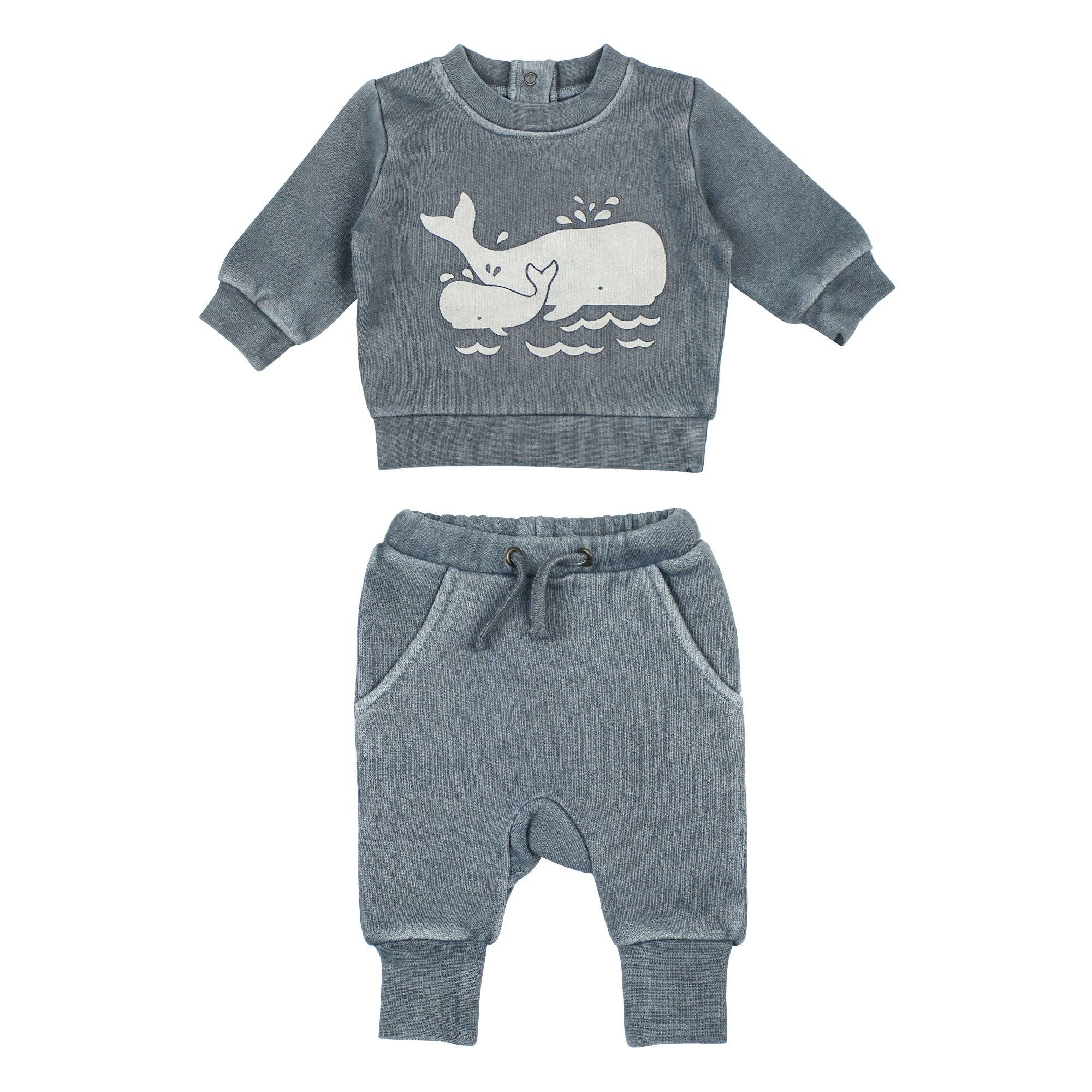 L'ovedbaby - Wholesale Top & Pant Set - Baby - Moonstone Whale | Organic Cozy Graphic Sweatshirt & Jogger Set0