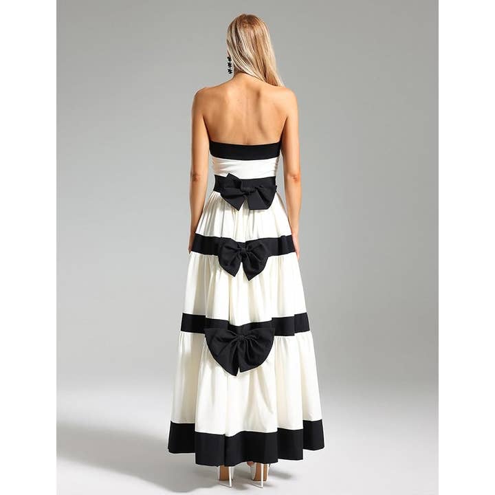 DR0121 2024 Striped Bow Tube Top Elegant Long Dress for wholesale by Productseeker