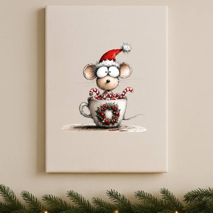 Whimsical Animal Holiday Canvas Print – Christmas Mouse and other Purchase Wholesale canvases 16x20. Free Returns & Net 60 Terms on Faire trending on Faire.
