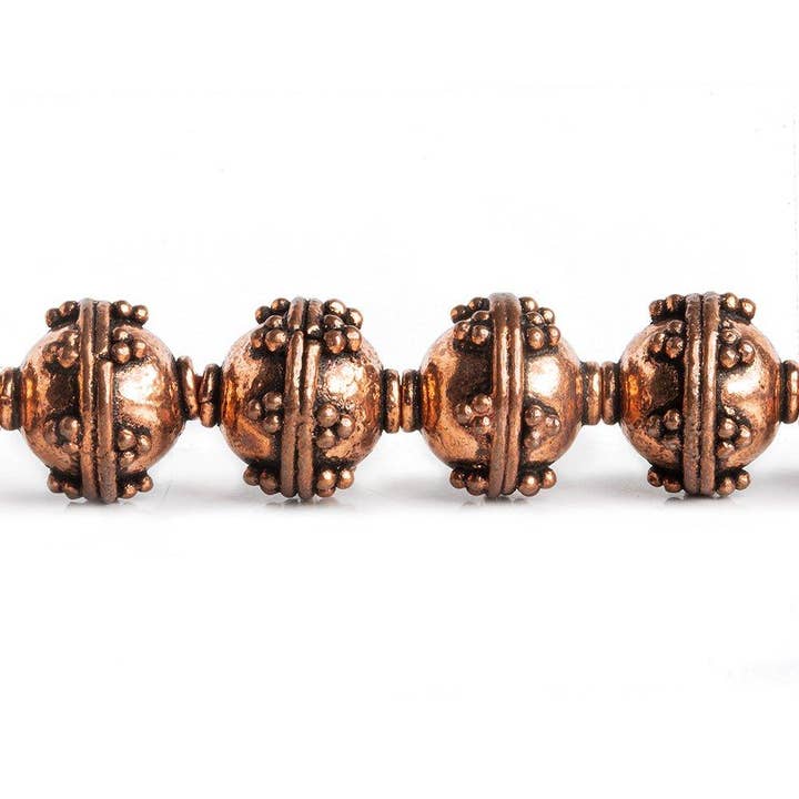12mm Bali Style Copper Round Beads 8 inch 17 pieces for wholesale by The Bead Traders