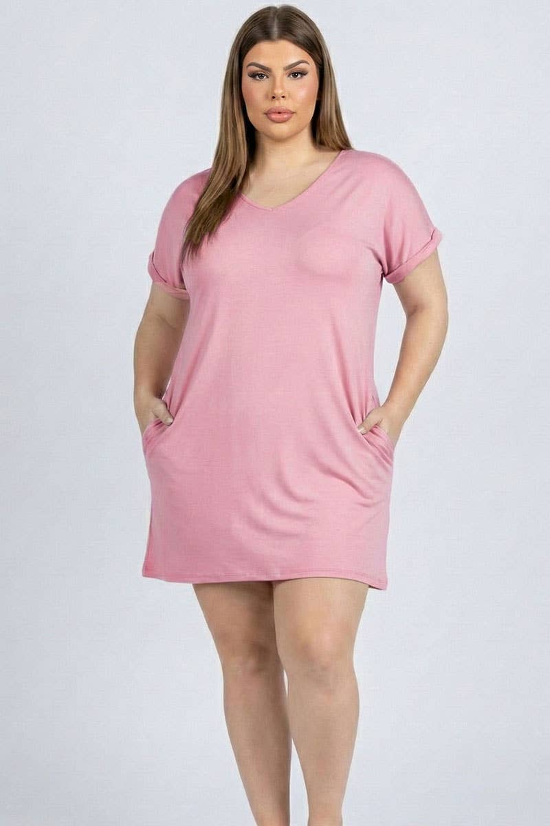 CAPELLA APPAREL - Venta al por mayor Vestido - Mujer - Minivestido con bolsillo y manga casquillo de talla grande9