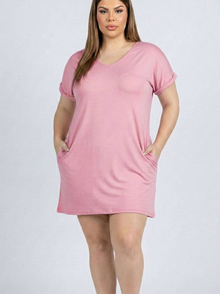 CAPELLA APPAREL - Venta al por mayor Vestido - Mujer - Minivestido con bolsillo y manga casquillo de talla grande9