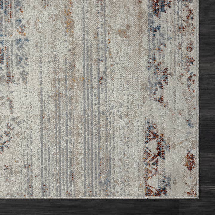 LR Home - Wholesale Area Rug - Lachi Contemporary Distressed Medallion Area Rug, Ivory/Gray7