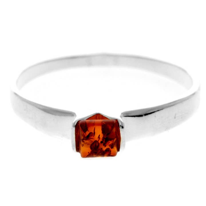 925 Sterling Silver & Genuine Square Baltic Amber Classic Designer Ring - 7497 for wholesale by SilverAmber Jewellery