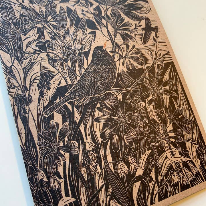 Vivienne Keable – Großhandel Grußkarten für den Alltag – Karte mit Linolschnitt - Amsel - Vogel - Grußkarte - Geburtstagskarte - Naturkarte - Handdruck - Blockdruck - Digitaldruck - Kunstkarte
