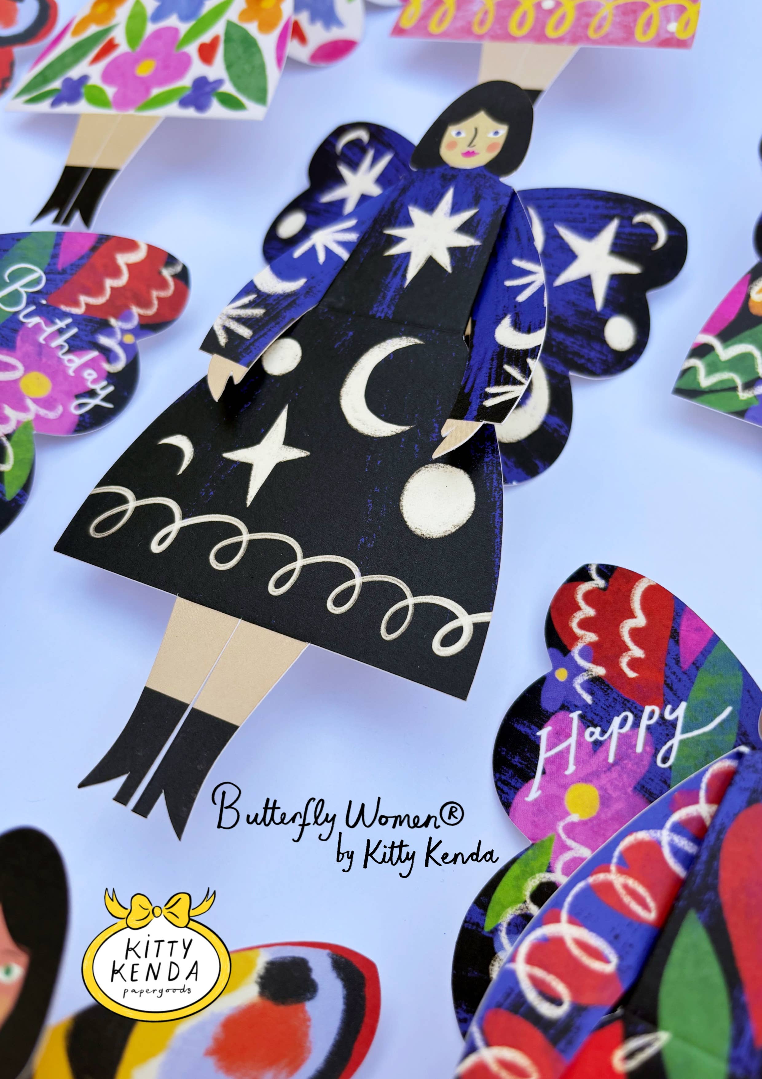 Kitty Kenda Papergoods - Wholesale Everyday Greeting Card - Butterfly Woman Sitting Greeting Card - Cosmic 4