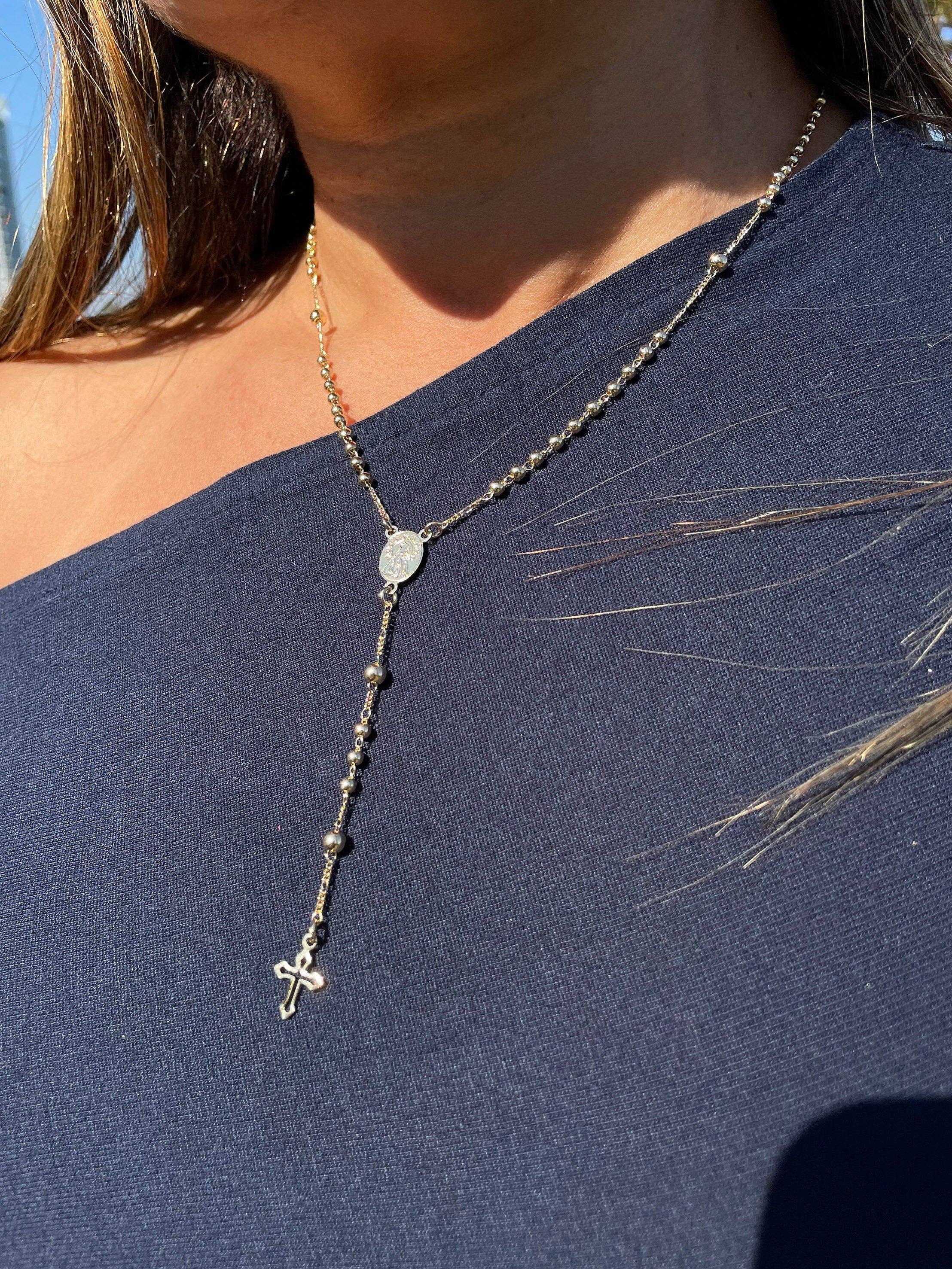 Milie - Wholesale Prayer Beads Necklace - 18k GF Rosary Necklace: Beaded Virgin Mary Medal, Tiny Cross5