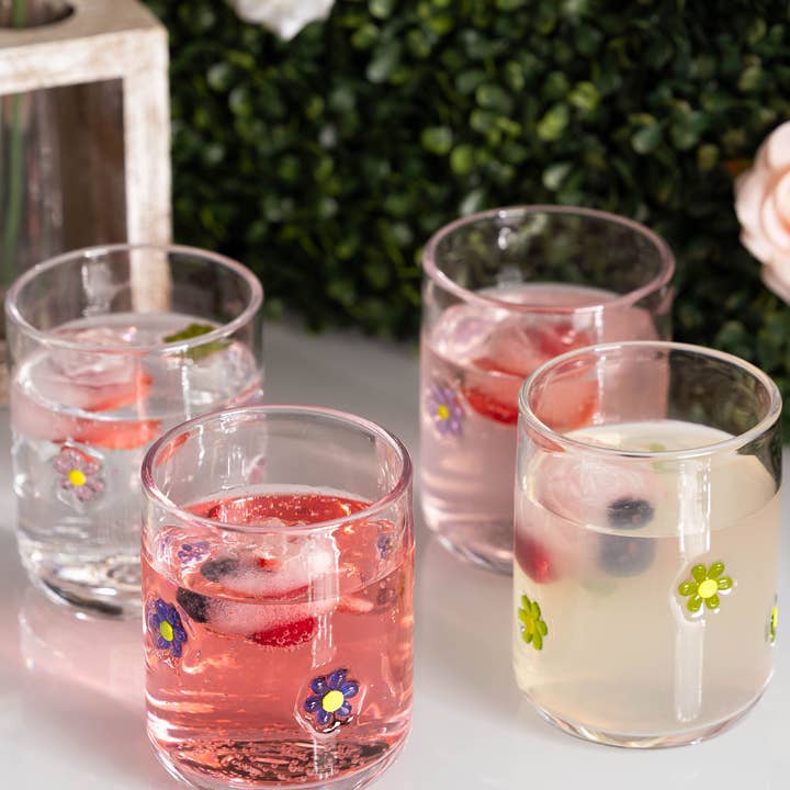 Jeanne Fitz Assorted Flowers Icon Glasses, Set of 4 for wholesale by Jeanne Fitz
