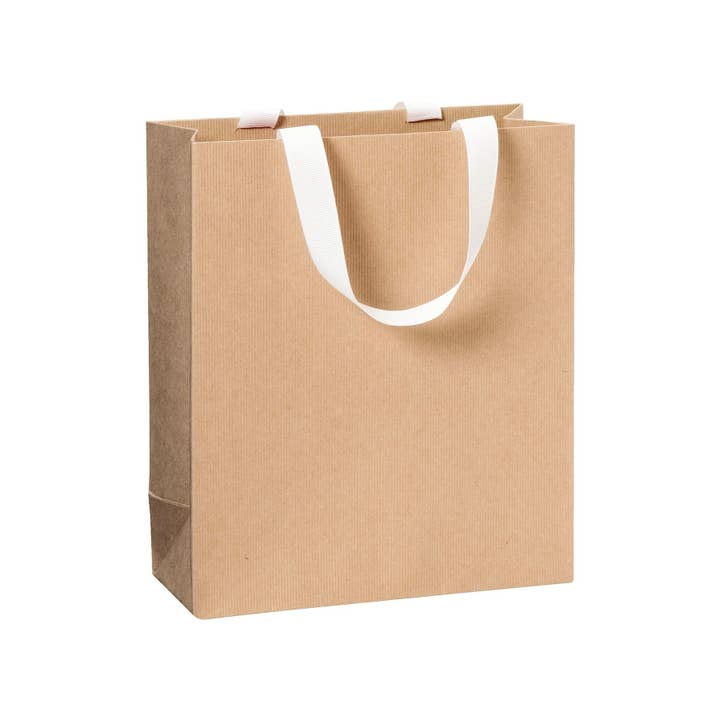 Giftwrap UK – wholesale Gift bag – Brown Gift Bag - Embossed - Ribbon Handle