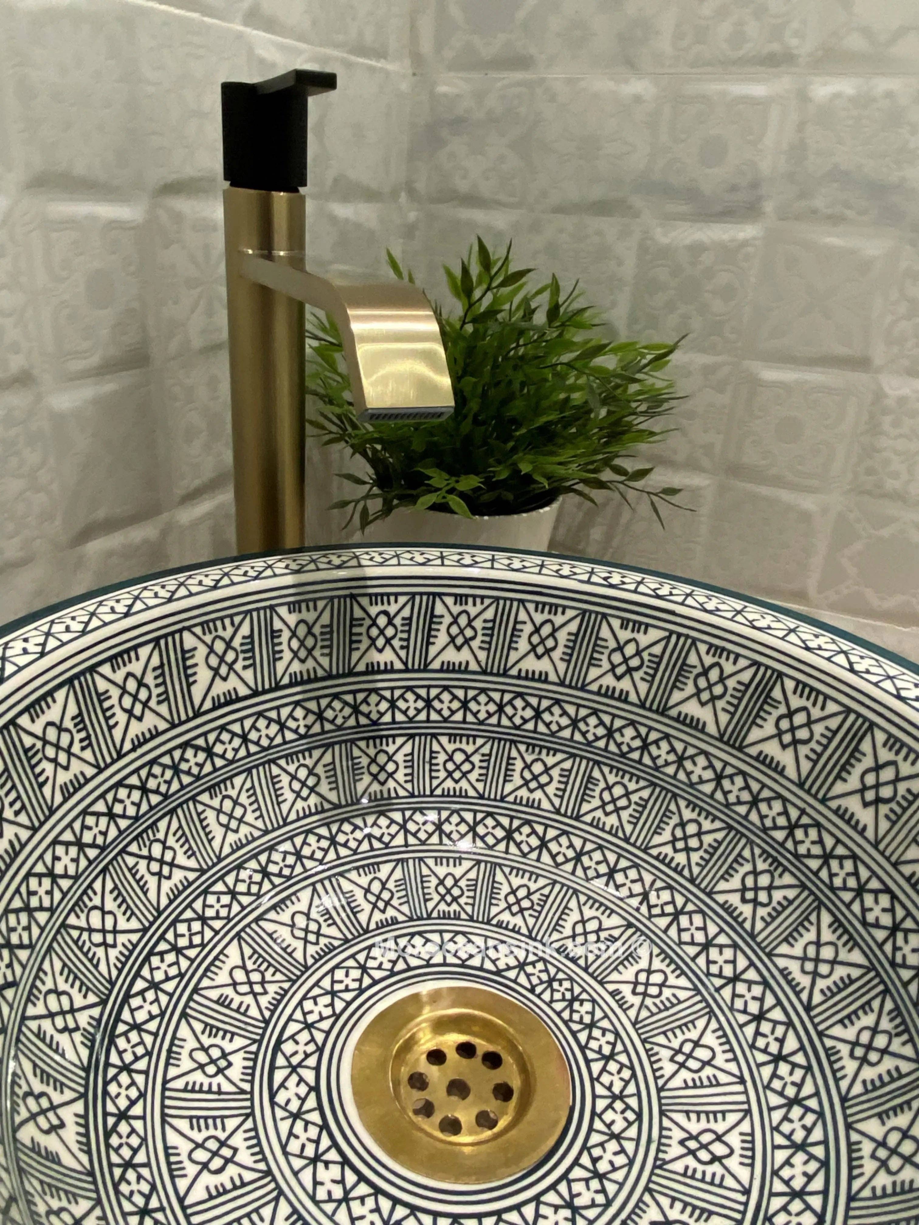 Moroccan Sink - Vente Ensemble d'accessoires pour salle de bain - Handcrafted Ceramic Farmhouse Bathroom Sink7