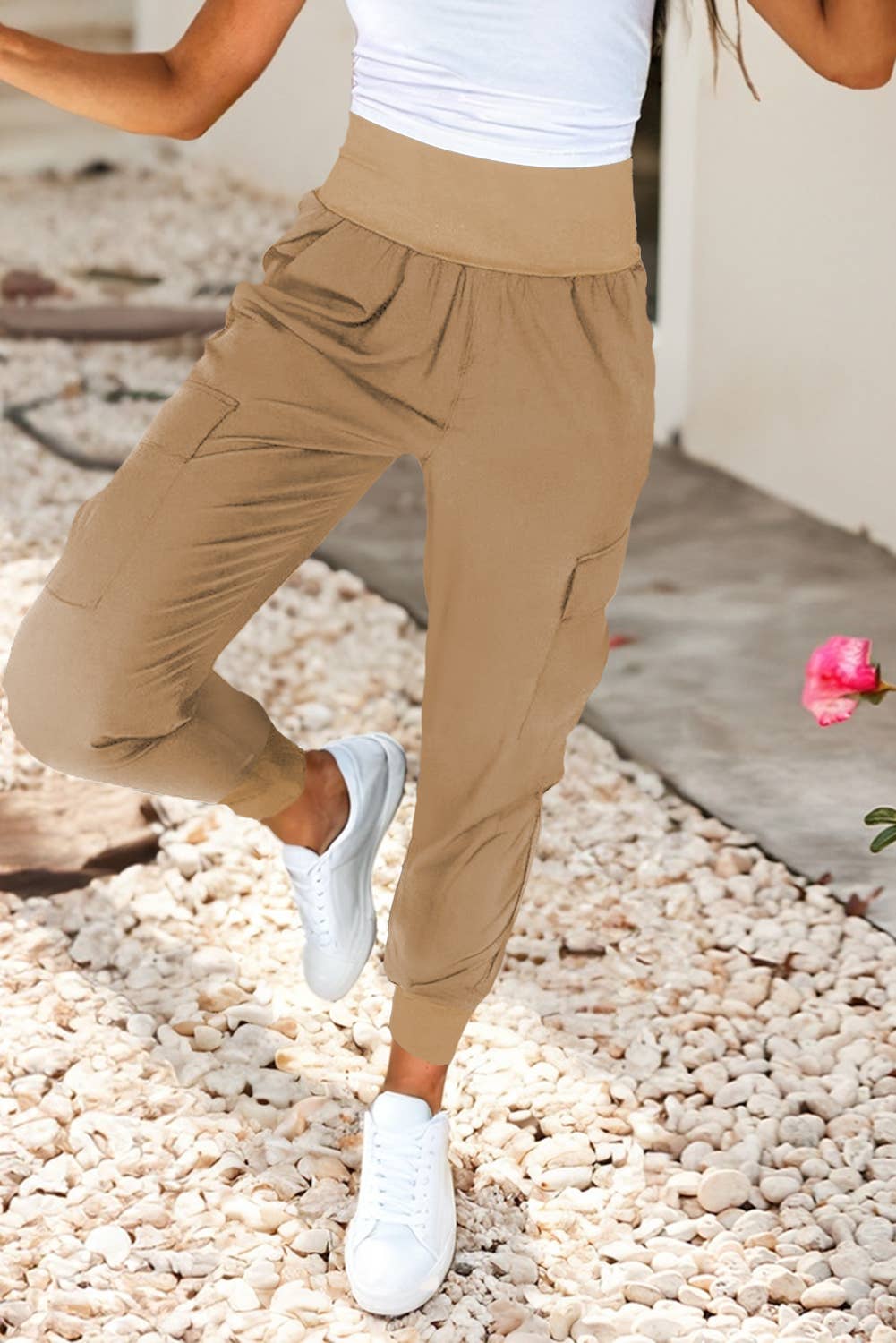 Little Daisy Closet - Wholesale Pants - Women's -  LDC Elastic High Waist Pocketed Cargo Jogger Pants5