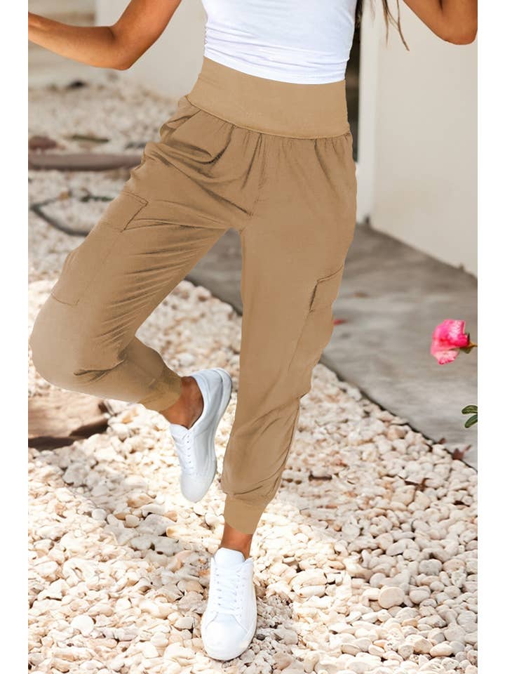 Little Daisy Closet - Wholesale Pants - Women's - LDC Elastic High Waist Pocketed Cargo Jogger Pants5