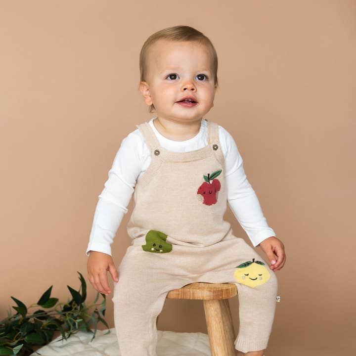 Ensemble de combinaison brodé Happy Fruits pour bébé (coton biologique) pour la vente par Viverano Organics
