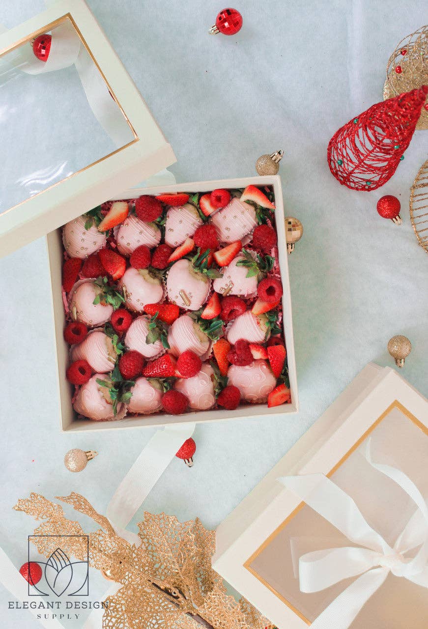 Elegant Design Supply – Caixa de presente por atacado – Caixa de Presente Quadrada com Tampa Transparente e Fita - Várias Cores - Para Arranjos de Flores/ Presentes / Morangos com Chocolate de Luxo6