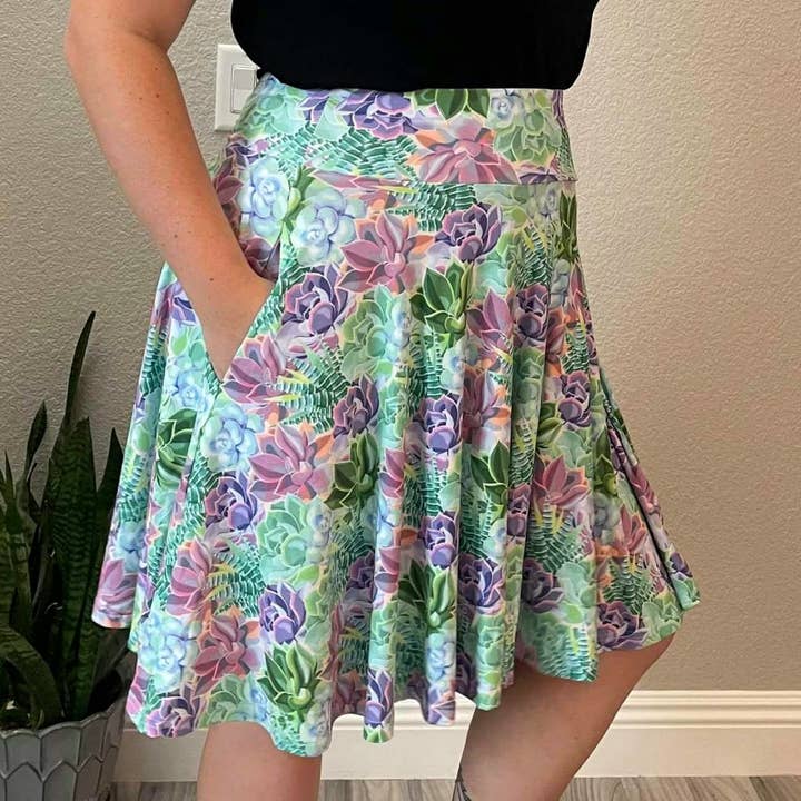 Sage Succulents Circle Skirt for wholesale by Southwest Legging Company