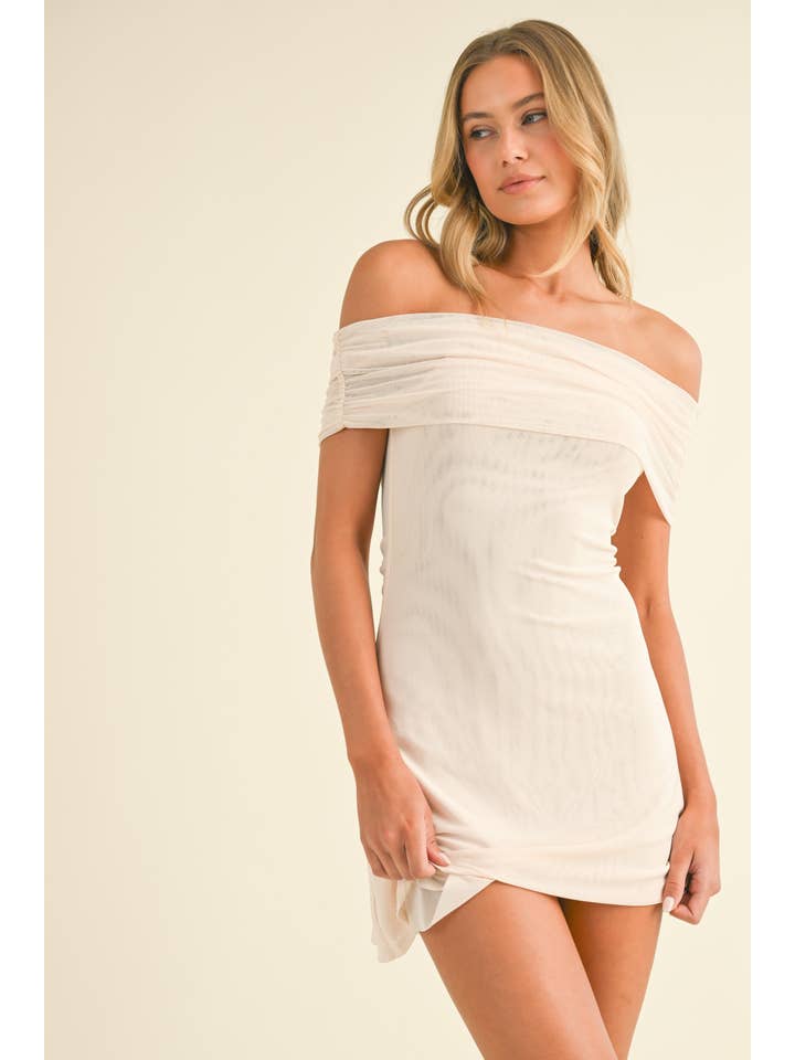 Klesis - Wholesale Dress - Women's - ID8167 FOLDOVER OFF SHOUDER MESH MINI DRESS WITH LINING