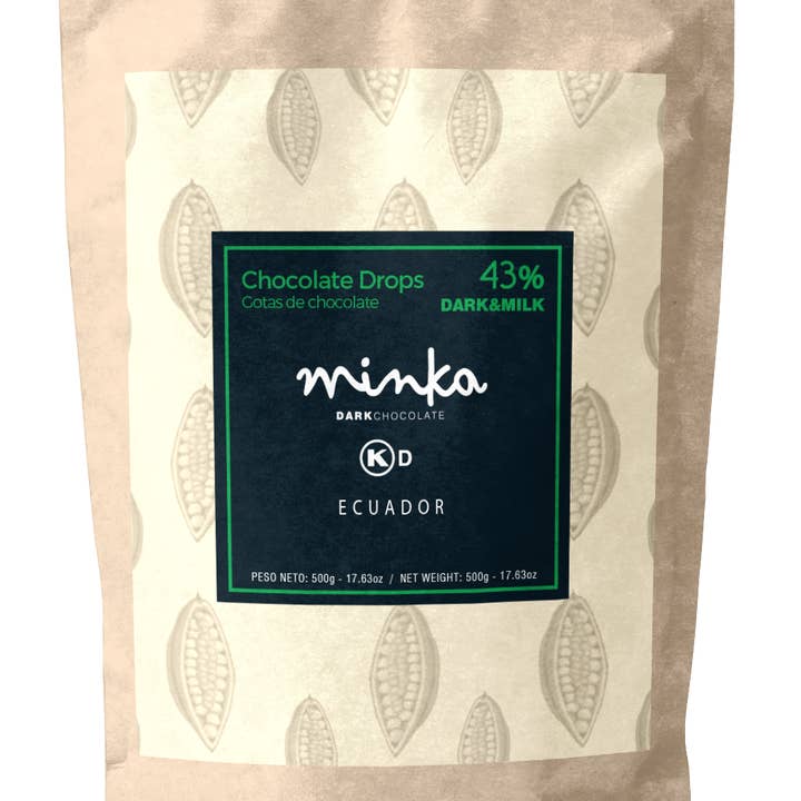 Gouttes de chocolat en forme de disque 43 % de CACAO, entièrement naturelles pour la vente par Minka Chocolates