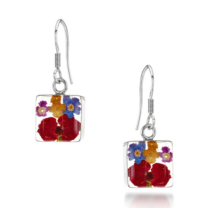 Orecchini a Goccia in Argento - Fiori Misti - Quadrati. per la vendita all'ingrosso da parte di Shrieking Violet