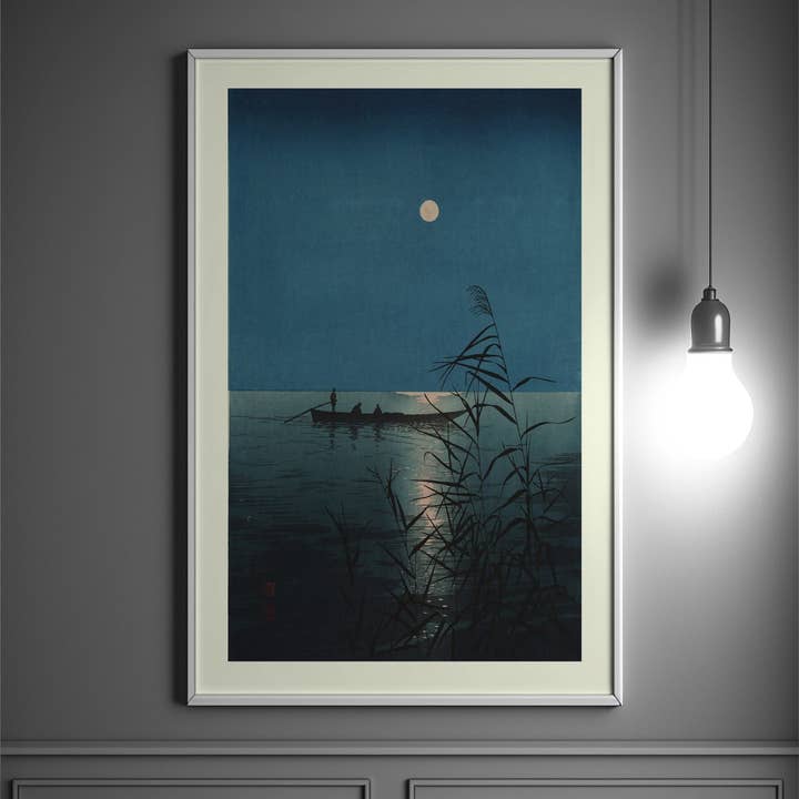 MoonLight Series - Edo Koitsu Japanese River Boat Art Print for wholesale by Vintage Wall Graphics